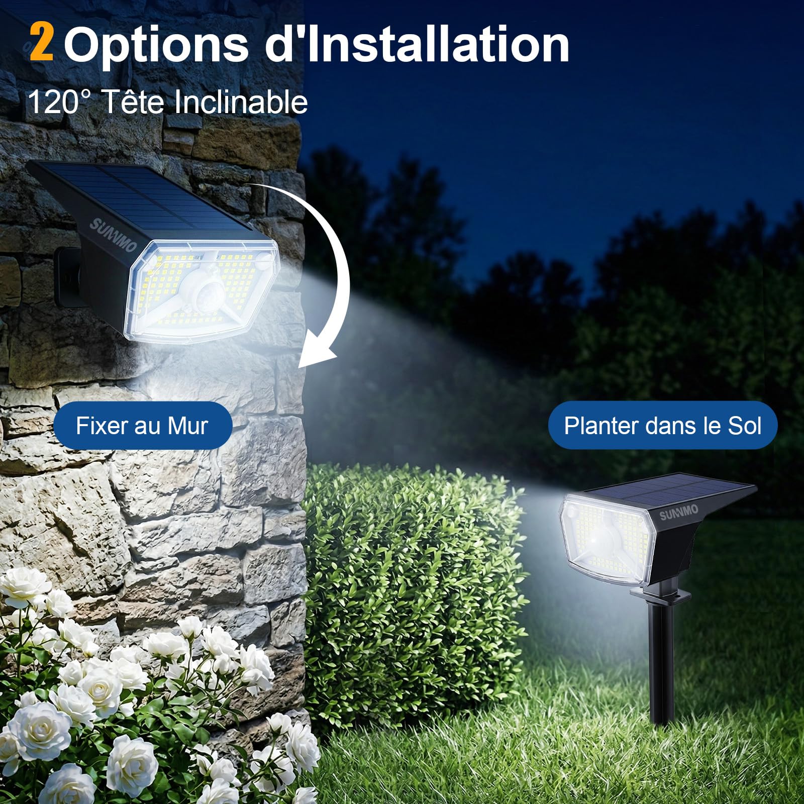 Spot Solaire Exterieur Detecteur de Mouvement 104LED 3 Modes IP65 Blanc Froid Lot de 4