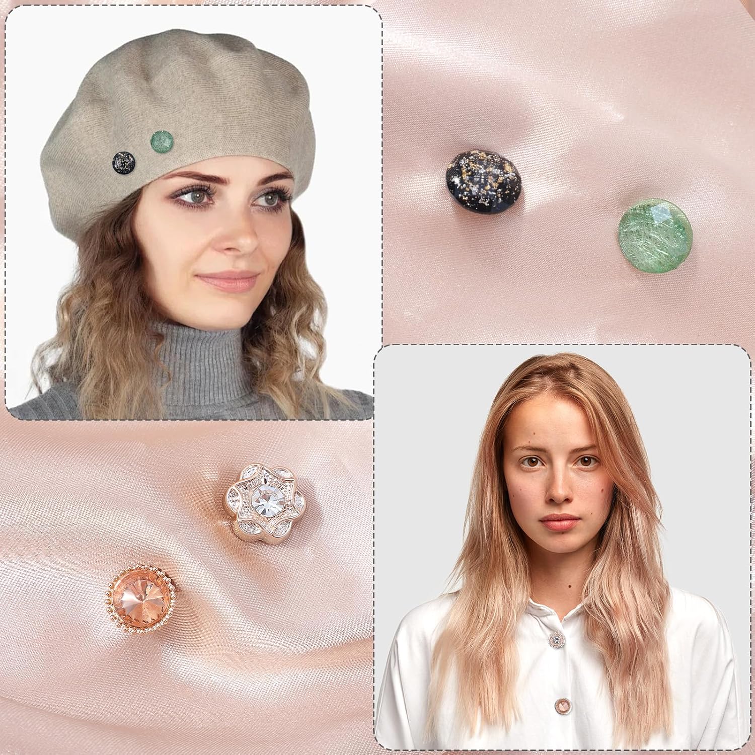 30 Pcs No Sew Brooch Buttons, Invisible Cover Up Pins Buttons Pearl Blouse Modesty Pins Rhinestone Modesty Clips for Women Shirt Dress Blouse Shawl