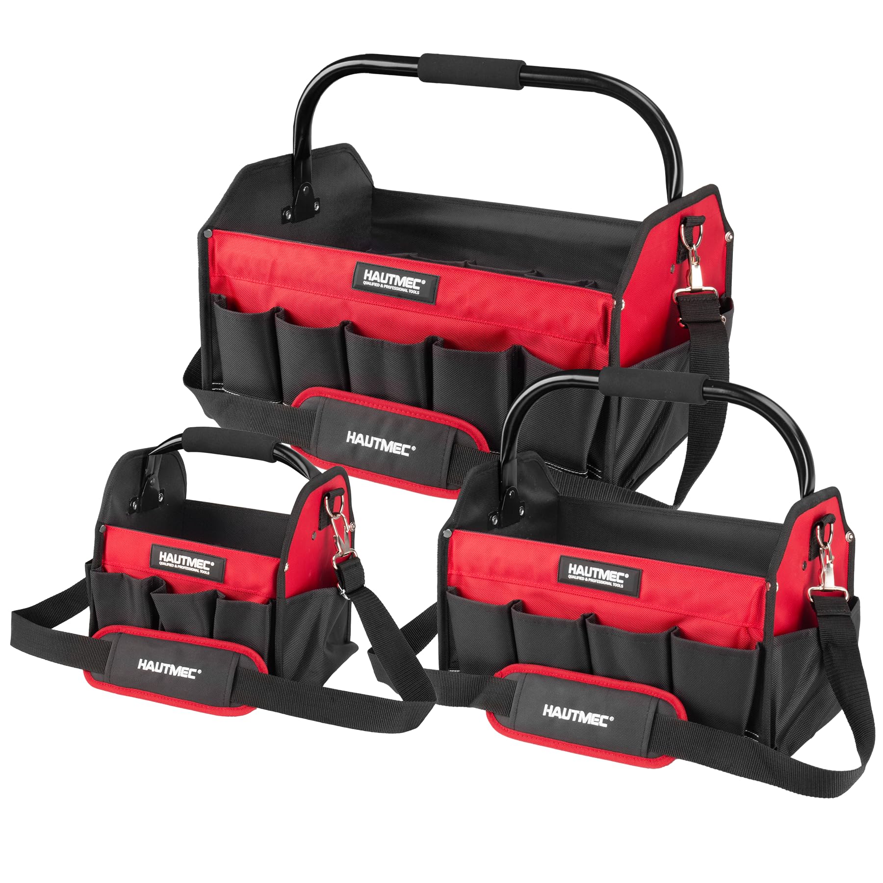 HAUTMEC 3-Piece Heavy Duty Tool Tote 1680D Open Top Tool Bag Organizer with Rigid Frame Rotating Handle Padded