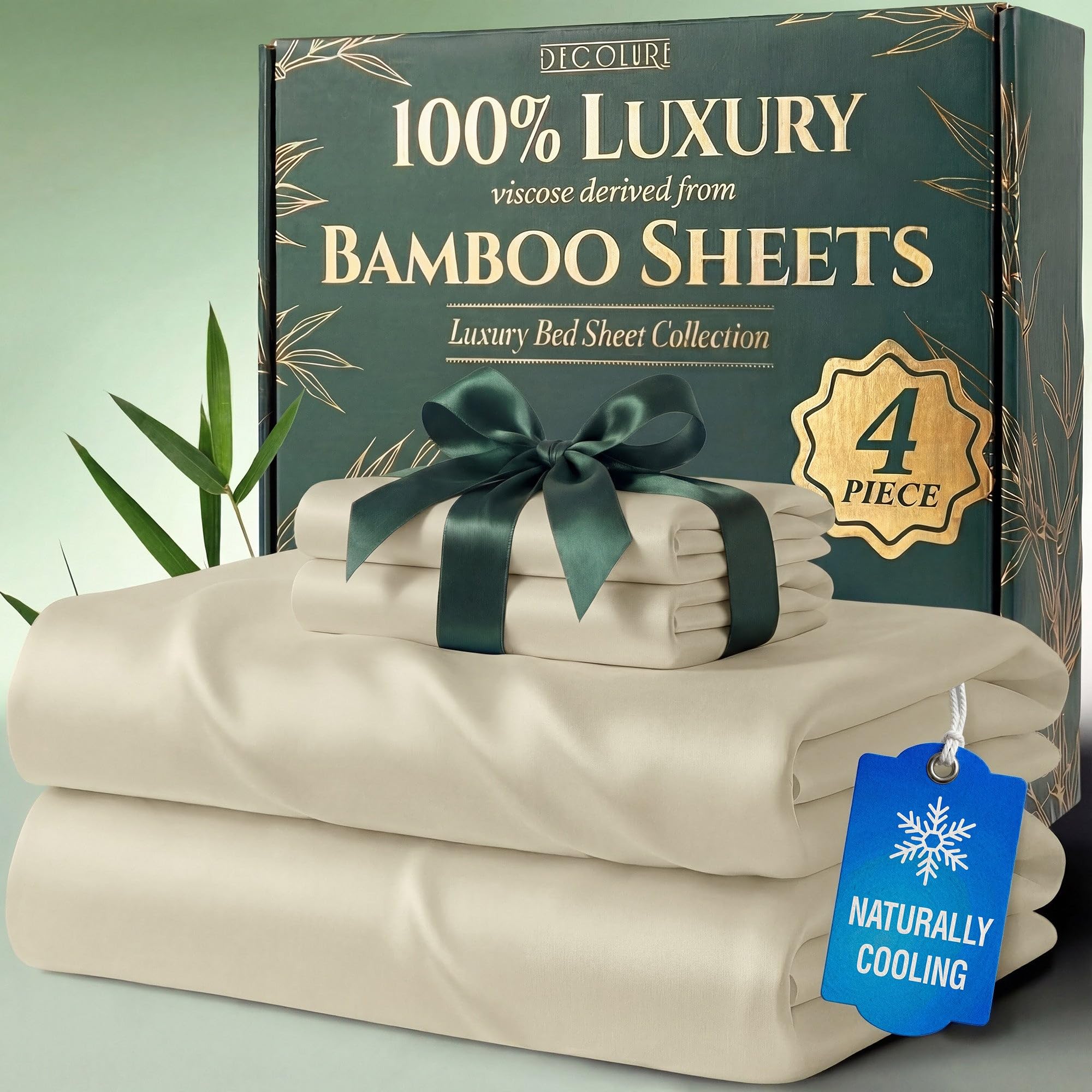 DECOLURE 100% Organic Viscose Derived from Bamboo Sheets Queen Size 6pcs - Ultra Soft & Luxuriously Cooling, 17" Deep Pocket, Double Stitching, Perfect for Hot Sleepers - Queen Bed Sheets (White) — view 35