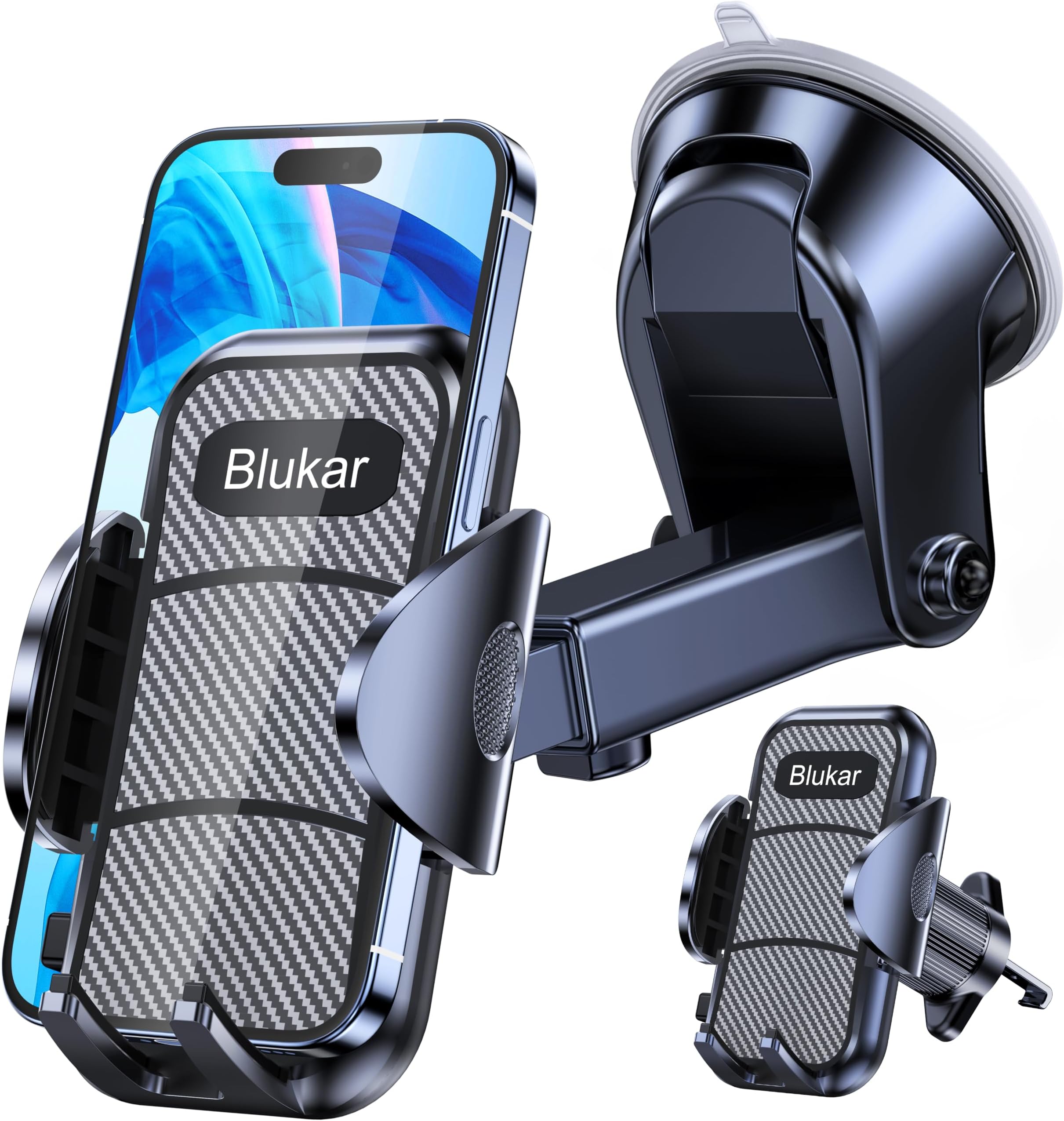 Car Phone Holder, Adjustable Car Phone Mount Cradle 360° Rotation - 4 in 1 Super Stable for Dashboard/Windscreen/Air Vent, One Button Release for All 4.7 to 6.7 inch Smartphones