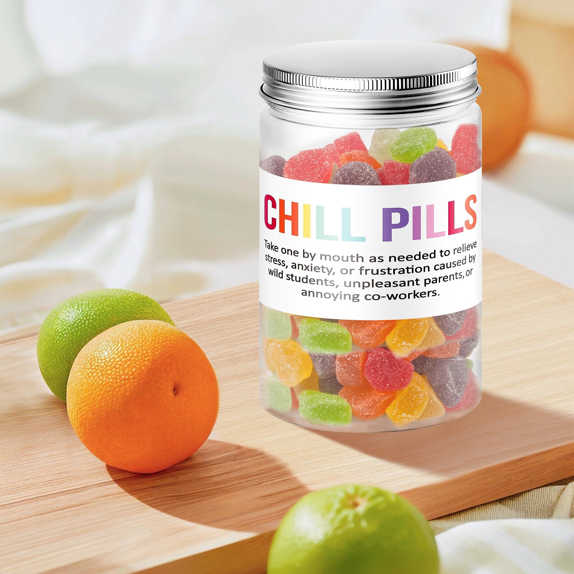 Funny Teacher Appreciation Gift - Plastic Chill Pills Jar with "Chill Pills"Sticker Cute Practical Medication Management Transparent Jars for Teacher's Day Graduation Gift(Candy Not Included)