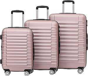 BEIBYE Zwillingsrollen Reisekoffer Koffer Trolleys Hartschale M-L-XL-Set (Rosa Gold, Set)