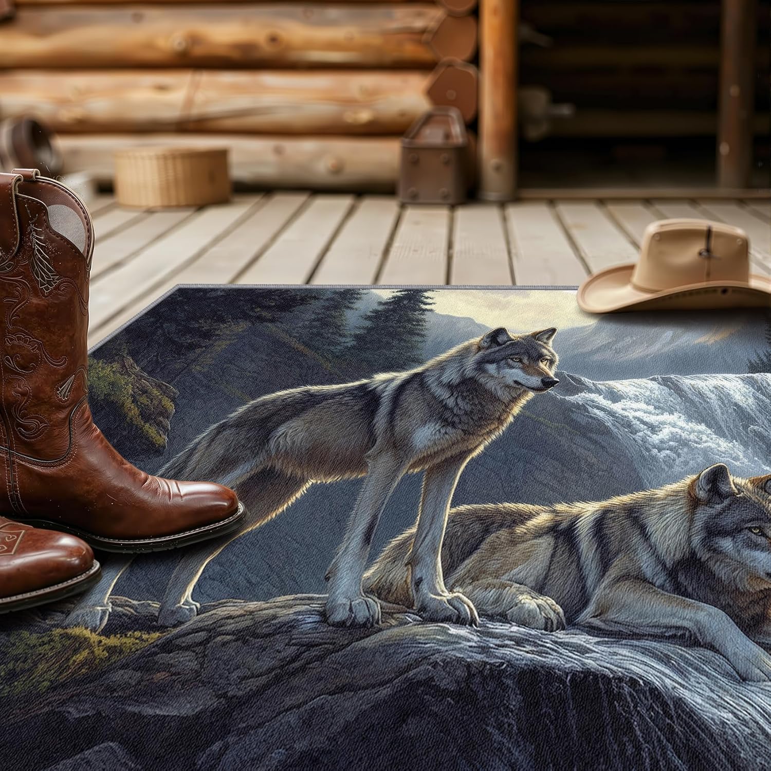 Wild Wolf Throw Rug 2x3 - Wolves Area Rugs for Entryway - Wild Animal Indoor Door Mat - Washable Non Slip Soft - Wild Wolf Home Decor & Gifts