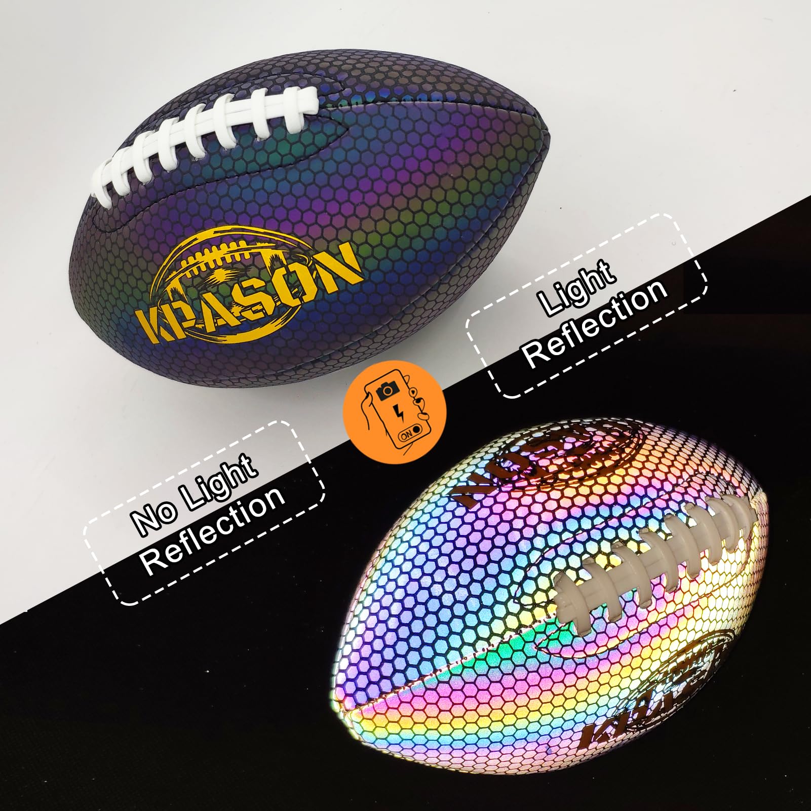 Pallone da calcio olografico luminoso, misura 6, in pelle composita riflettente incandescente, per ragazzi e adulti