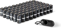 Amazon Basics Dog Poop Leak Proof Bags with Dispenser and Leash Clip, Unscented, 13" x 9", 900 Count (60 Rolls)