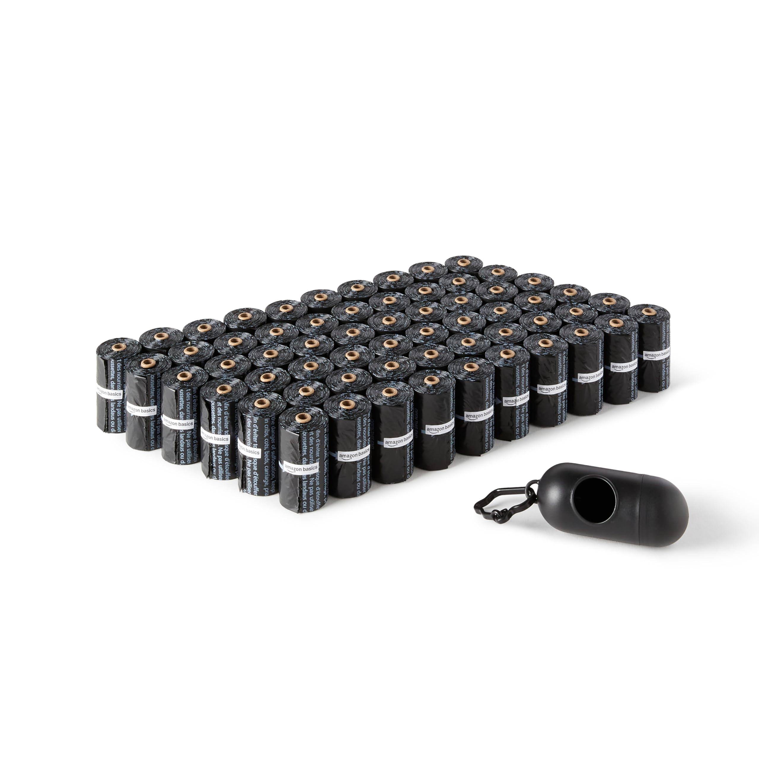 Amazon Basics Sacchetti igienici per cani con dispenser e clip per guinzaglio, inodori, Senza profumazione, 900 pezzi (60 confezioni da 15 sacchetti)