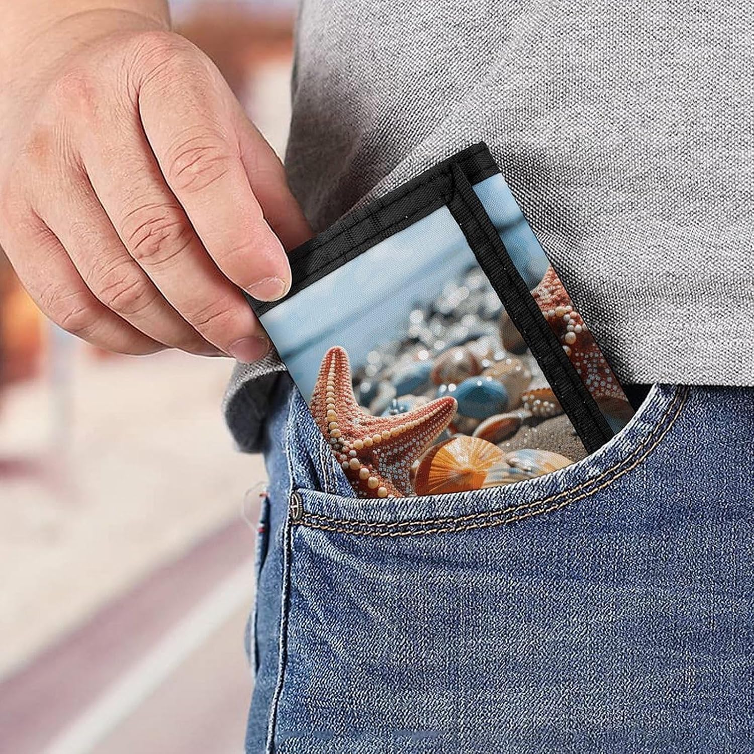 Colorful Starfish on The Beach Trifold Wallets Slim Wallet Novelty Pocket Purse Multiple Card Slots Outdoor Travel Wallet Stylish Durable Wallets For Men Women