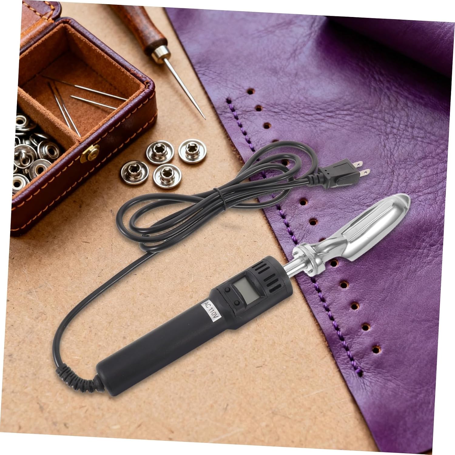 Digital Display Mini Electric Leather Iron with Adjustable Temperature, Portable Small Heat Press Iron for Shoes, Bags, and Craft Repair, 110v US Plug