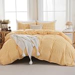 Ensemble de housse de couette en vichy tan, prélavé, extra doux, confortable, 3 pièces, couverture à carreaux marron, esthétique mignonne (reine 90"x90", sans couette)