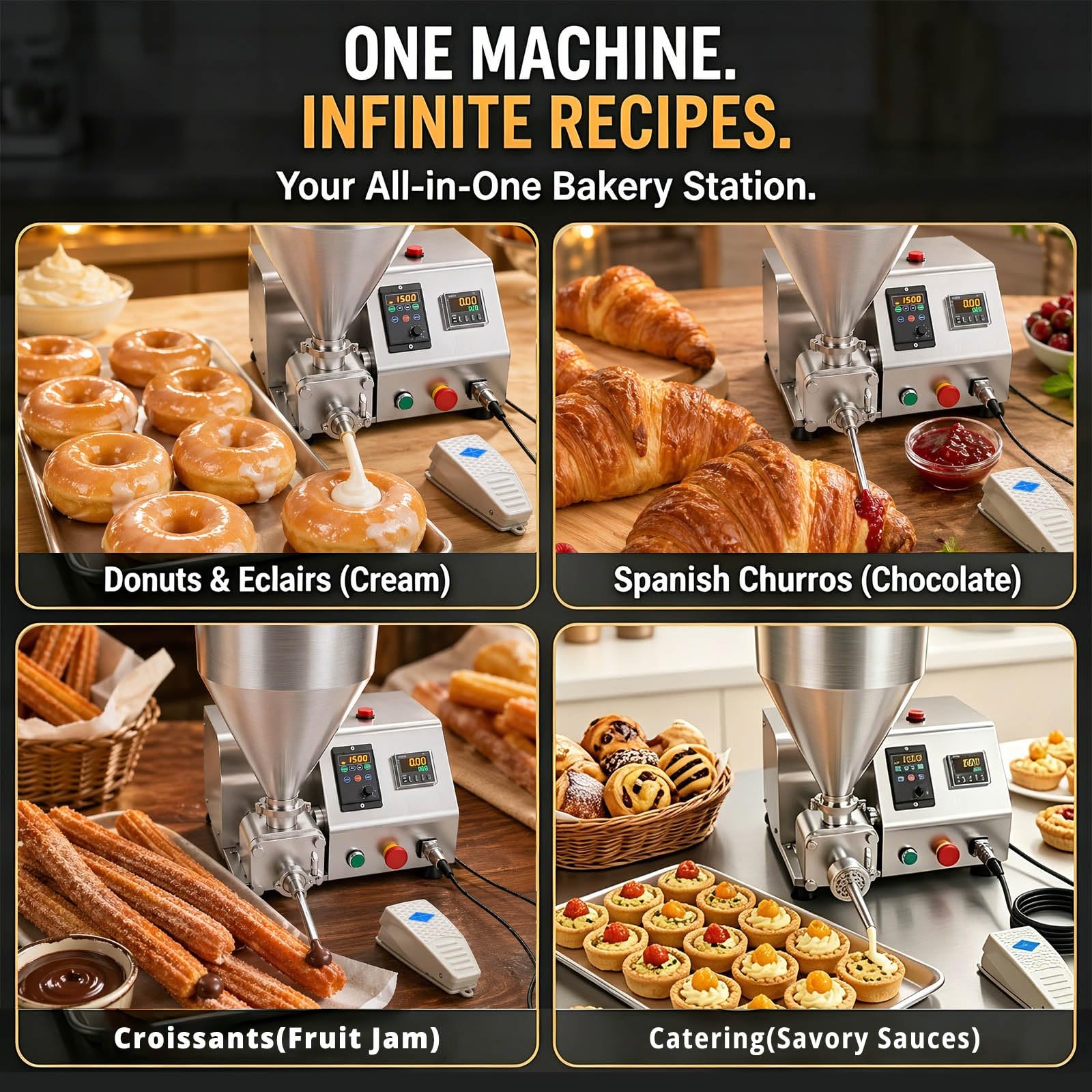 Machine de Remplissage Quantitatif 20L avec Pédale, Robot Pâtissier Industriel pour Fourrage de Beignets, Matériel de Restauration Automatique en Acier Inoxydable