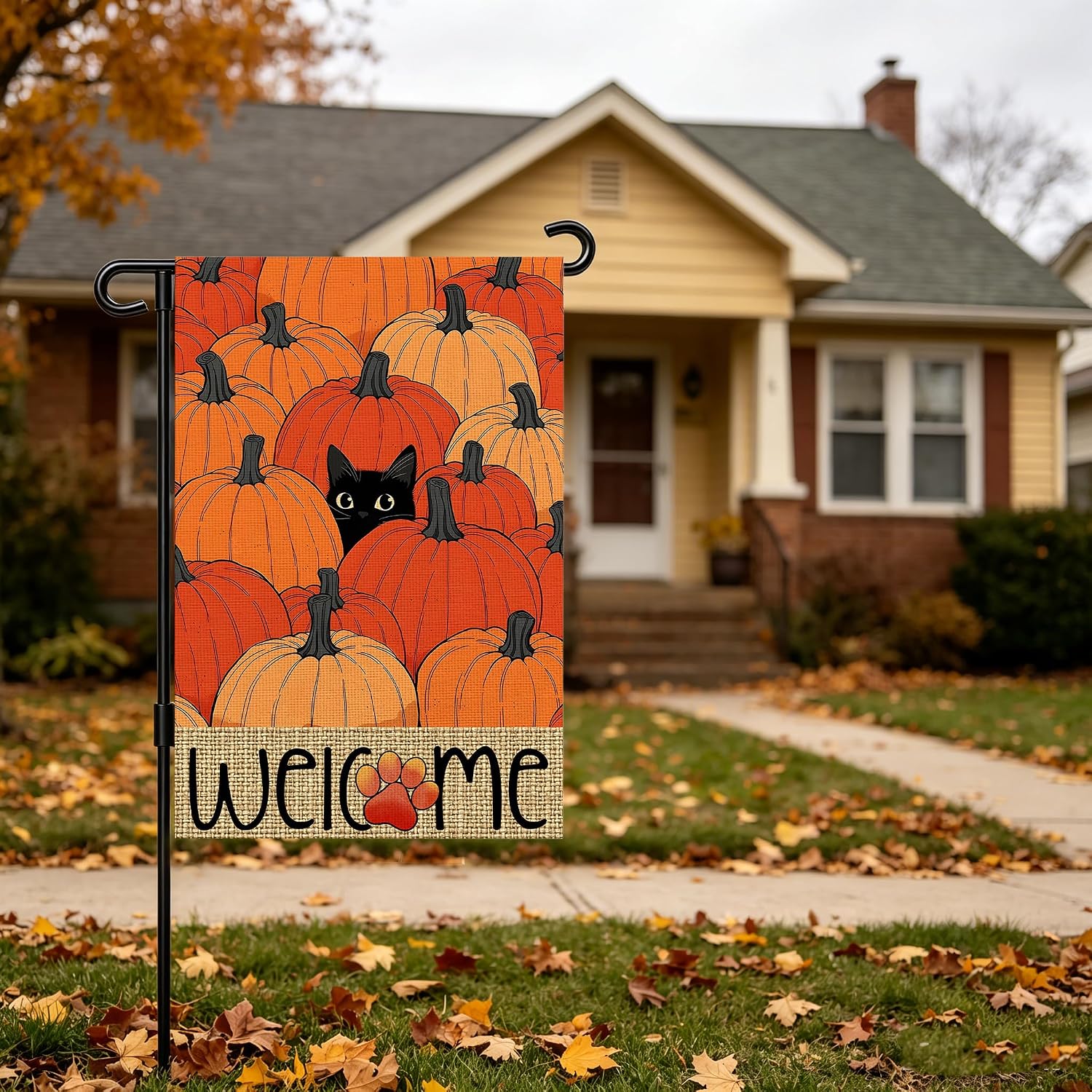Fall Garden Flag 12x18 Inch for Outside Double Sided Fall Decorations Outdoor Yard Sign Black Cat Pumpkin Welcome Banner for Thanksgiving Autumn Decor