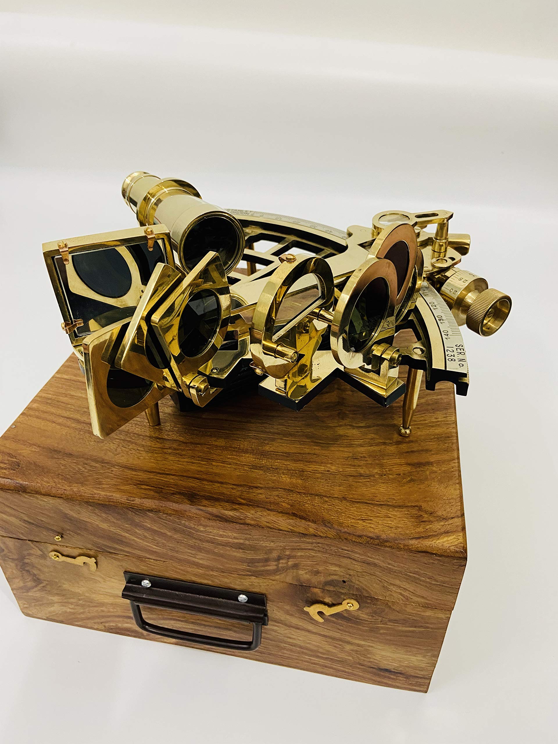 Sestante nautico in ottone da 23 cm fatto a mano e lucidato con scatola di legno | Sestante per navigazione | Vero sestante | Astrolabio nautico antico vintage collezionabile regalo