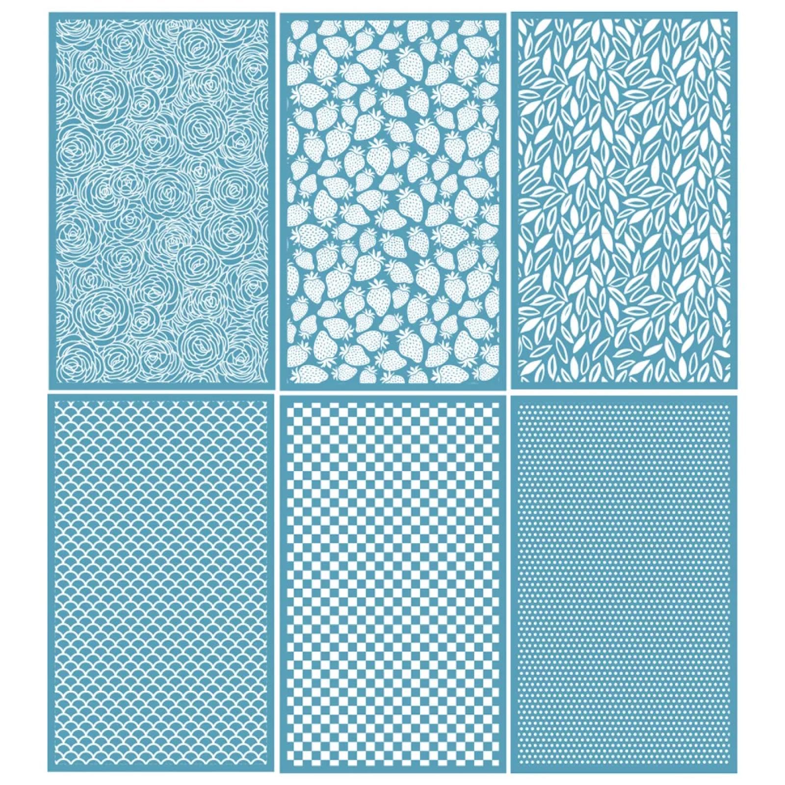 MANGOUSONG Screen Printing Kit,6Pcs 15x9cm Rose Silk Screen Reusable Silkscreen Print Kit for Printing on Clay Jewelry Clay Earrings Polymer Clay Stencils