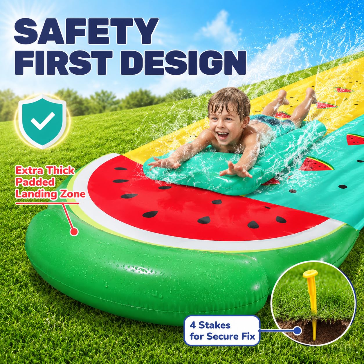 Riesige Wasserrutsche | 22,5 Fuß / 685,5 cm Heavy Duty Rasen Wasserrutsche mit eingebautem Sprinkler und 2 Rutsch aufblasbare Bretter für Party im Sommer Garten Rasen im Freien (HT-01)