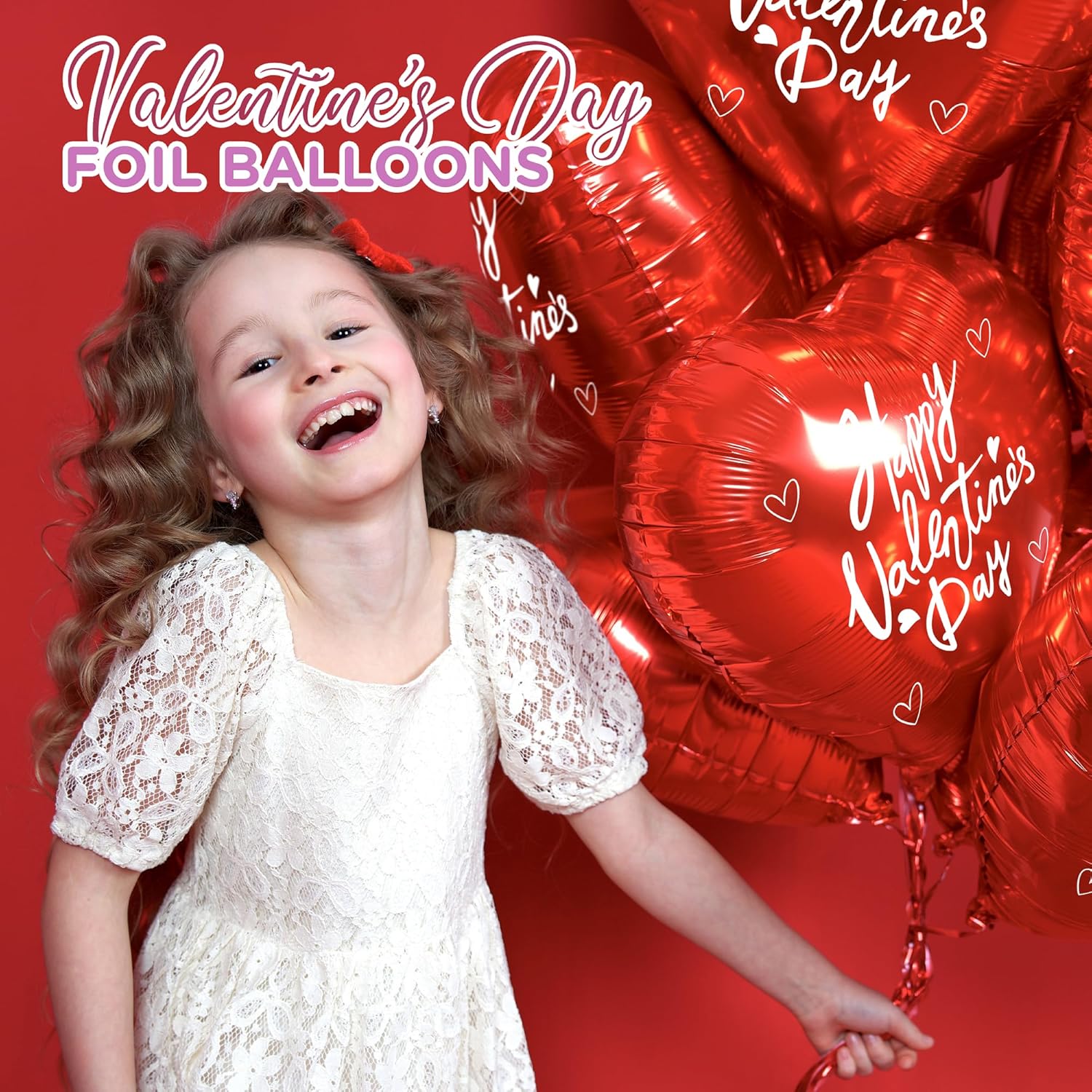 30 Happy Valentine's Day Foil Balloons 18 Inch Bulk Heart Balloons, Red Valentines Heart Balloons, Heart Shaped Balloons for Valentines Day Decorations Party Supplies by 4E's Novelty - Image 5