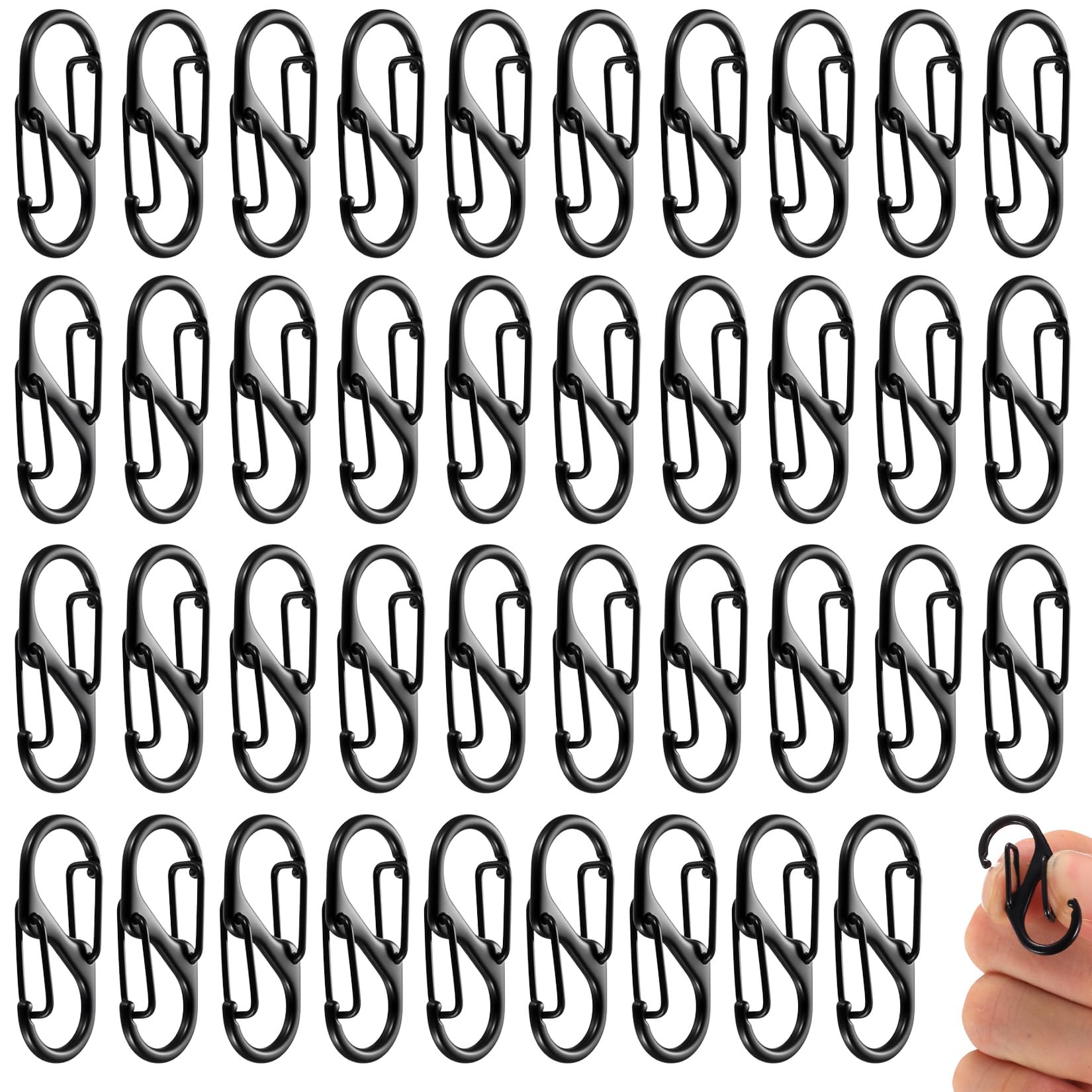 40 Pcs S Small Carabiner Keyring Clips, Dual Spring Opening Keychain Clip, 32mm S Ring Locking Carabiner Clip Hook for Outdoor Hiking Fishing Camping Traveling Cycling(Black)