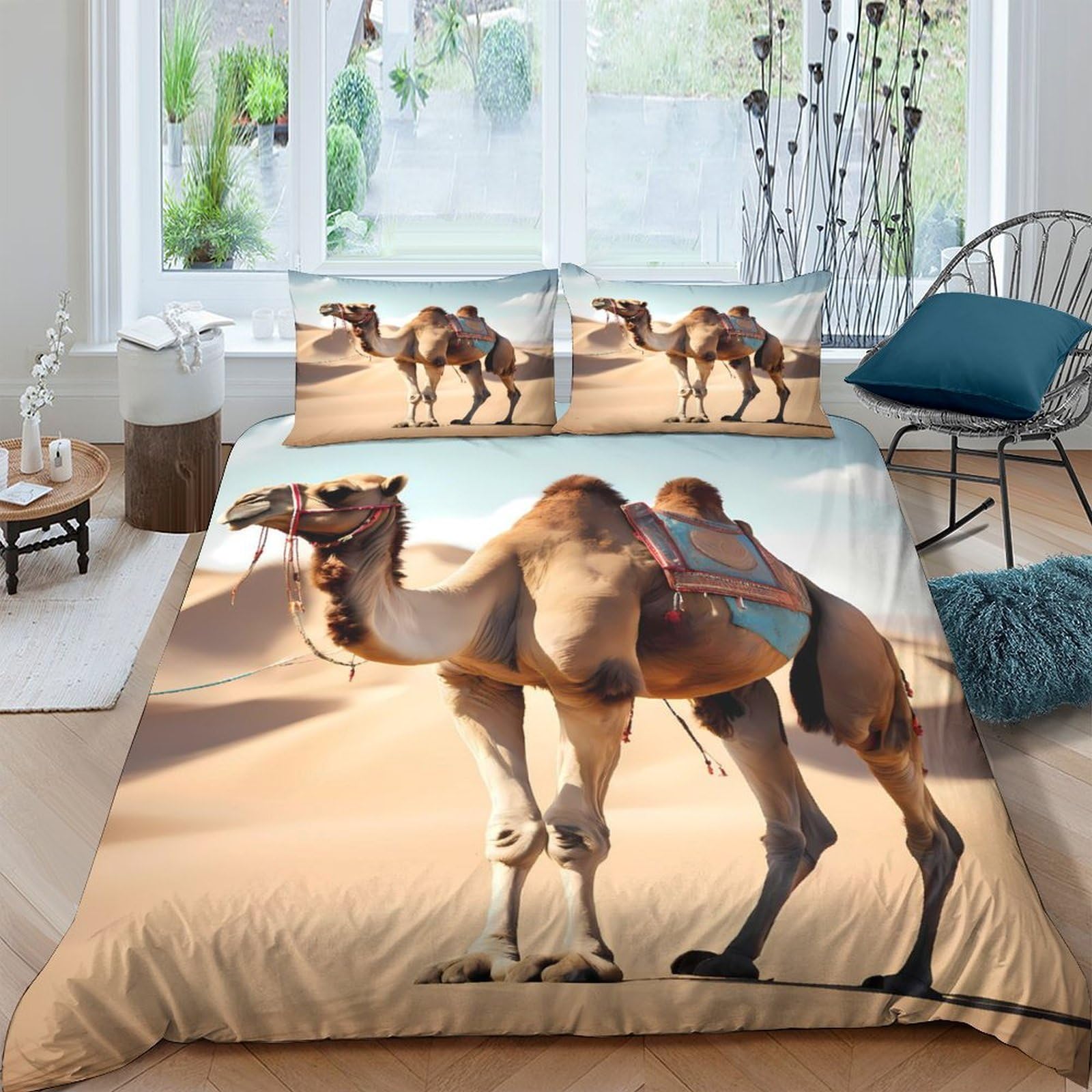 Ctjqhvkz Style-5 3D Printed Desert Camel Fitted Sheet Microfiber Soft Breathable Sand Dunes Bed Cover For Bedroom Dorm Mattress Decor Single（135X200cm）