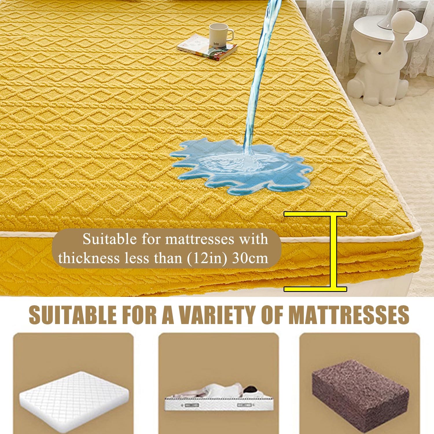 Purple,150 * 200cm(Queen),LDLCYCN Waterproof Mattress Protector for Queen/King/Twin Size Luxury Velvet Mattress Cover Warm Thicken Bed Cover with Elastic Band Taffeta Fitted Sheet Mattress Dust Cover