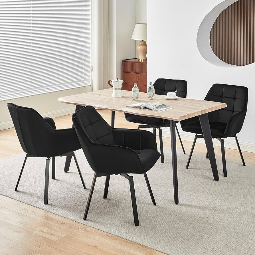 TUKAILAi Dining Chairs Set Of 6 Velvet Upholstered Seat Leisure Kitchen Chairs With Armrest, Backrest And Metal Legs, Comfy Accent Chairs For Home Lounge Living Room Reception Chair