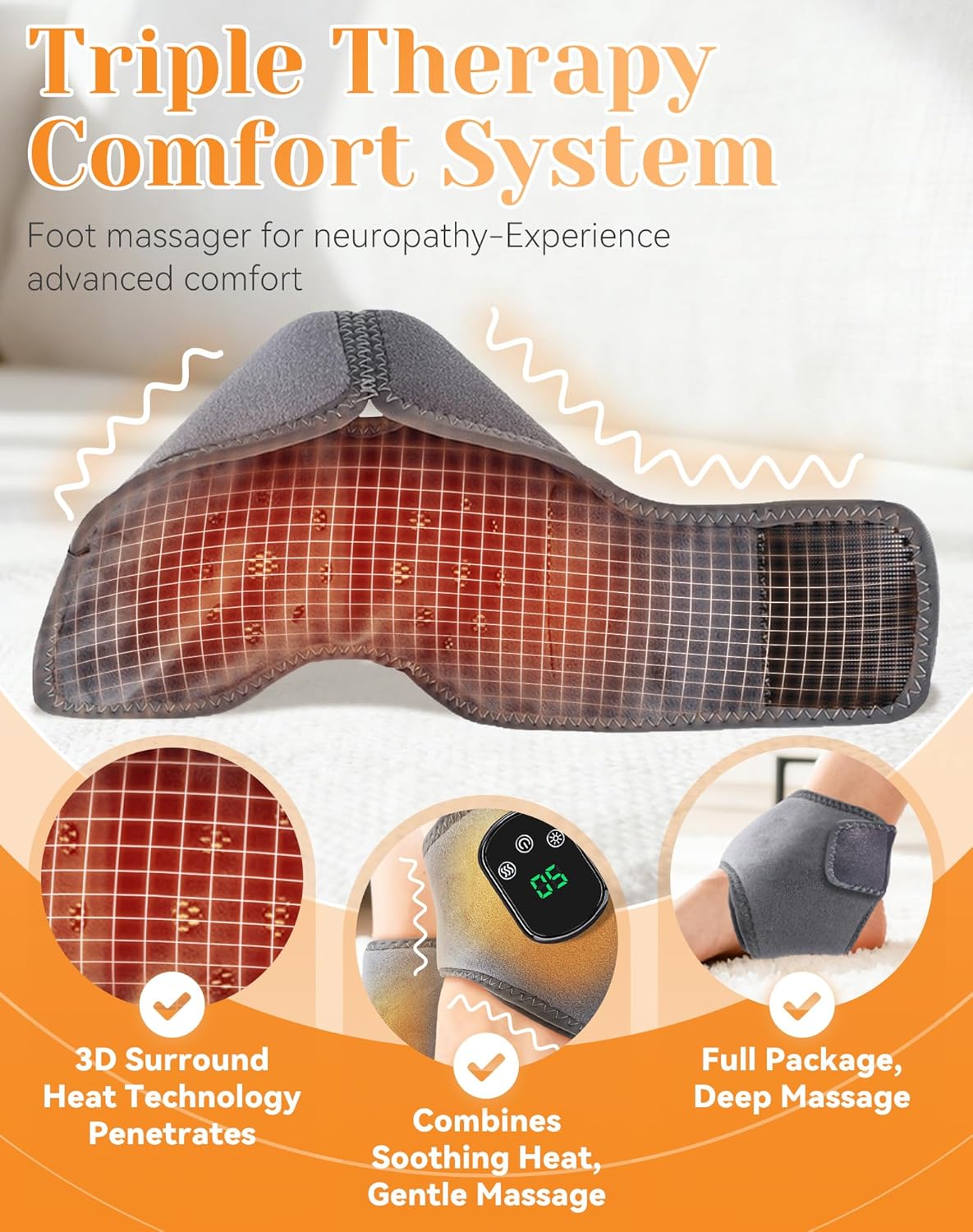 Triple Method Massager for Foot Comfort - Soothing Warmth, 3D Shiatsu Kneading, Air Compression, Wireless 3 in 1 Massager with 5 Heat Levels & 3 Vibration Modes, Travel & Home Use (1PCS)