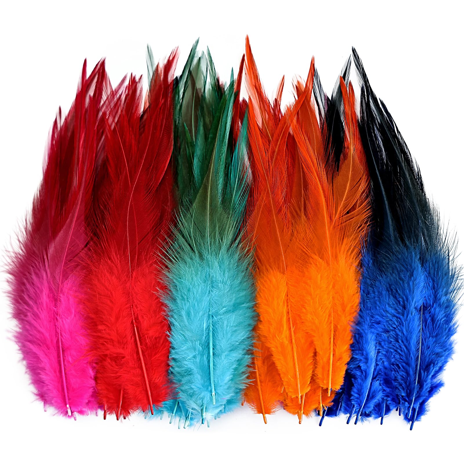 120pcs 5-7" Feathers for Crafts，Saddle Hackle Feather，Rooster Feathers Bulk for Wedding Home Party, Dream Catcher Supplies and DIY Crafts(MultiColor)