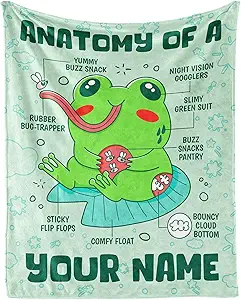 Custom Frog Throw Blanket for Women Men - 60x80 Inches Twin Size - Soft Fluffy Cozy Blankets Gift - Sage Green Funny Blanket Throws for Bed, Sofa, Winter