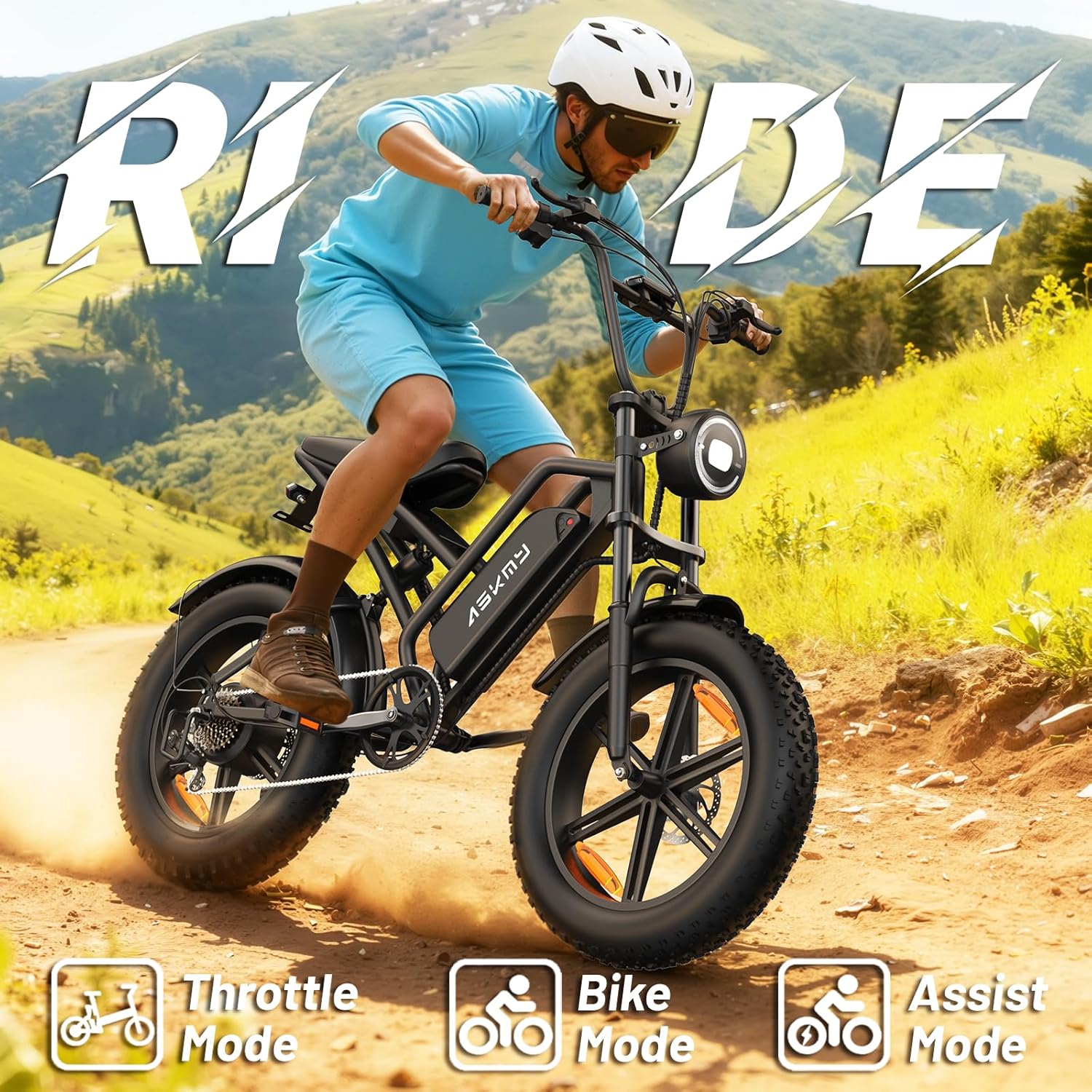 Fat Tire Electric Bike for All-Terrain, 1500W Peak Motor Ebike with 28MPH|60 Miles PAS Range, 48V|15Ah Removable Battery, 20" Mountain Dirt E Bike with 7 Speed, Electric Bicycles for Adults