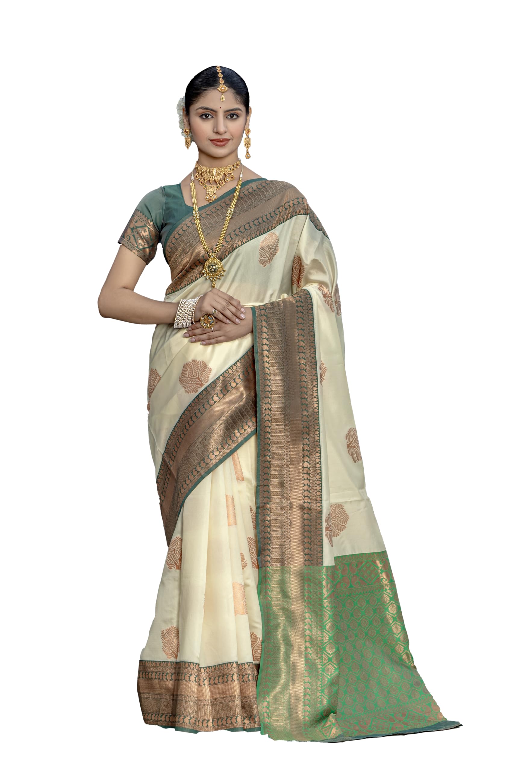 Women's Indian Banarasi Silk Zari Work Saree With Unstitched Blouse Piece