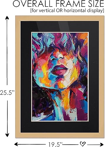 Miniatura 4 de Marco de madera natural de 16 x 20 pulgadas con paspartú negro, marco de 18 x 24 pulgadas mate a 16 x 20 pulgadas, muestra tu impresión bajo la