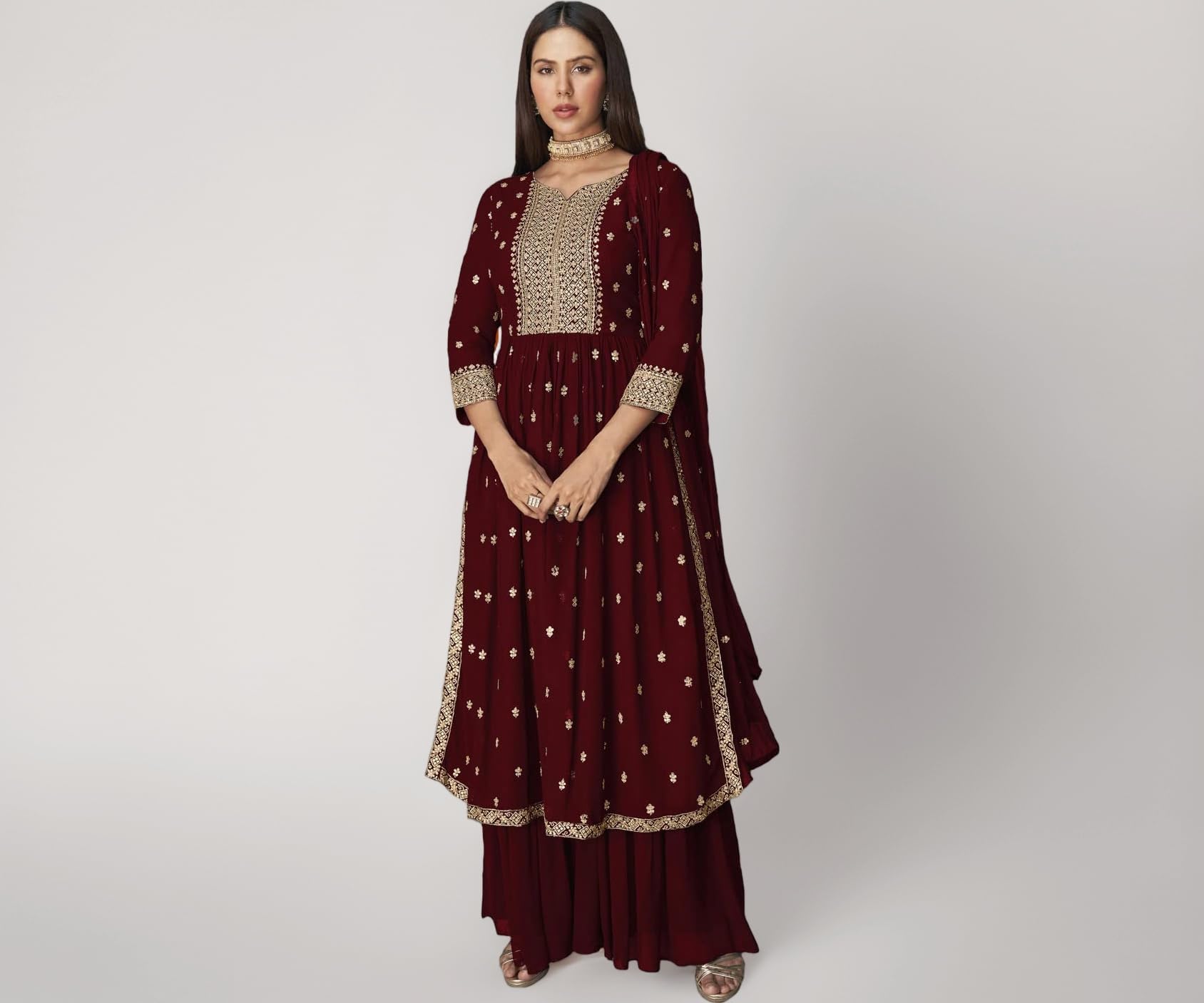 Women's Ethnic Wear Nyra Cut Embroidery Kurti plazzo and Dupatta set