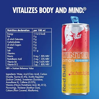 Red Bull Apple Edition Sugarfree Fuji Apple & Ginger Energy Drink 250ml 4 Pack (Pack of 6)