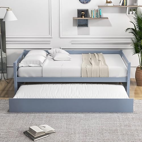 Miniatura 4 de Giantex Sofá cama de madera con nido, cama de día de tamaño individual con nido y soporte de listones de madera, marco de sofá individual que ahorra