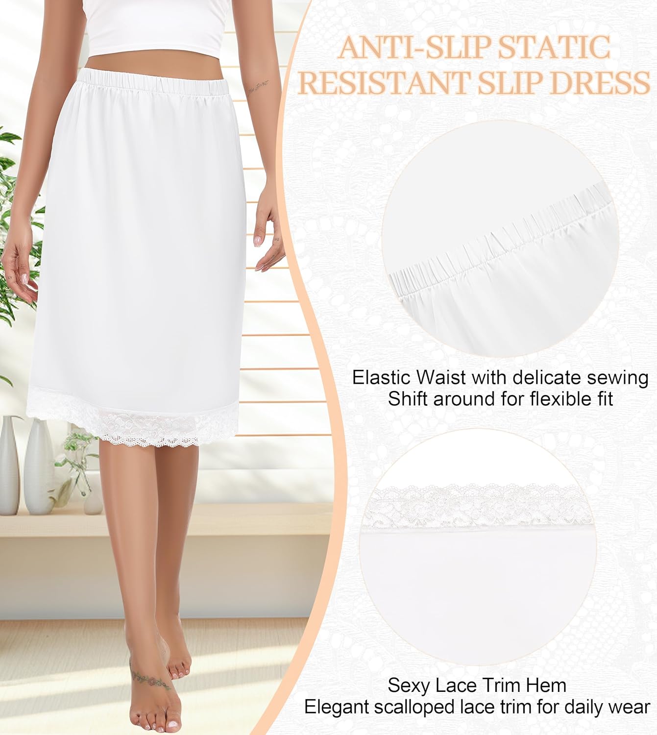 Lovasy 2 Pieces Half Slips for Women Long Underskirt Anti Static Satin Under Skirt with Lace Trim Slip for Skirts Dress S-3XL - Image 4