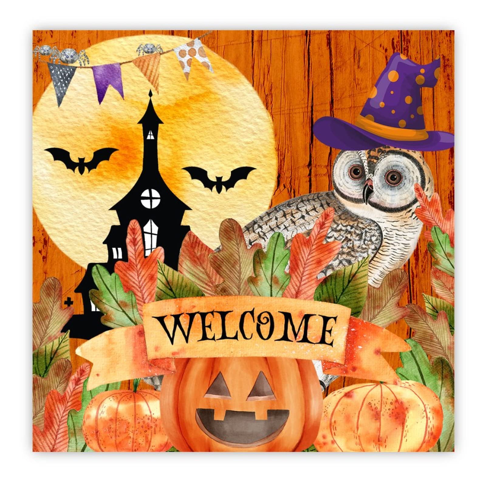 Panneau en bois Welcome Halloween citrouille au design épuré chic