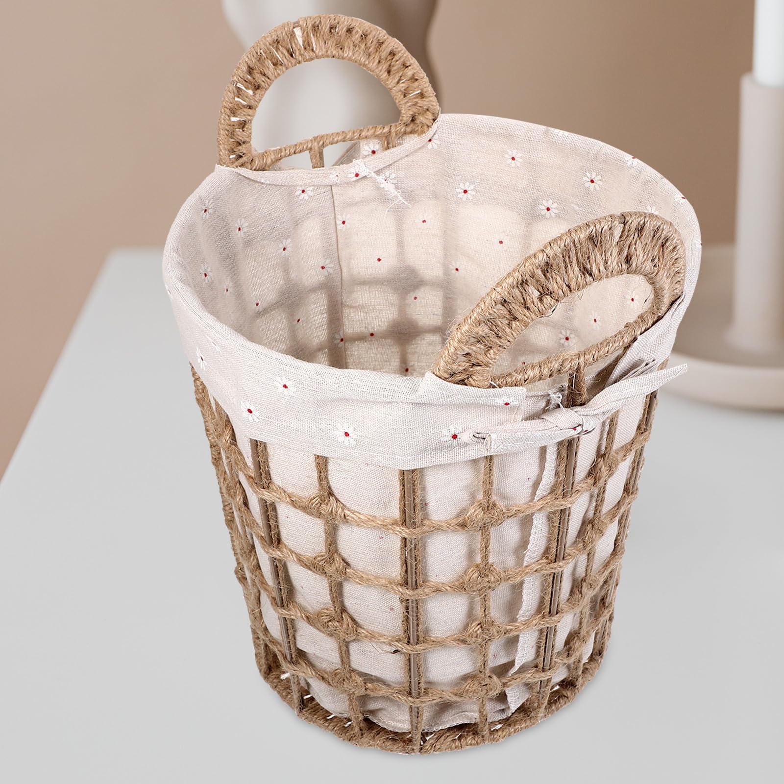 Toddmomy Cesta de Almacenamiento Tejida con Forro de Lino y Asas de Cuerda de Cáñamo, Organizador Pequeño Adecuado para Baño o Dormitorio, Resistente y Funcional