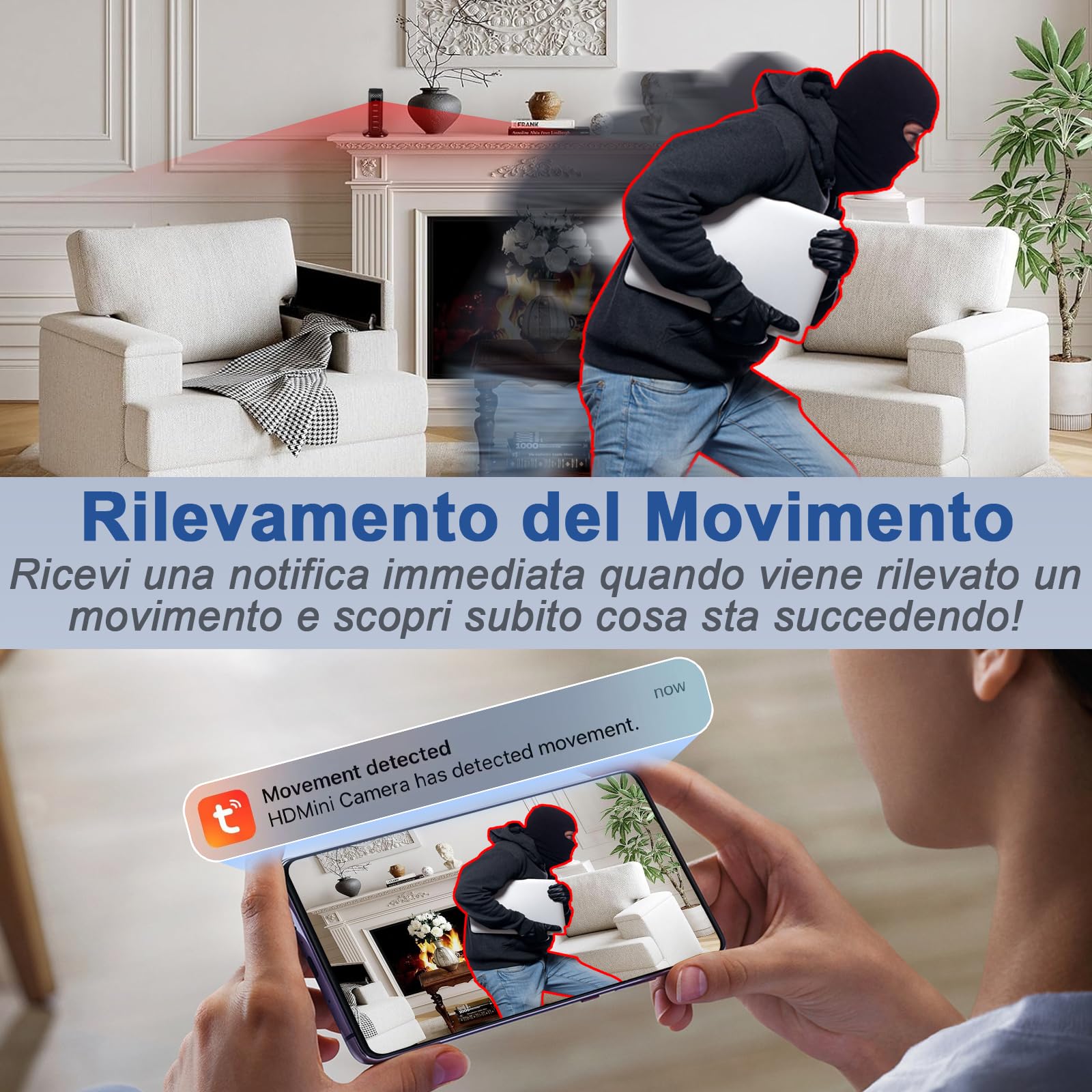 Mini Telecamera Spia HD 1080p,Telecamera Nascosta WiFi Spy Cam Senza Fili 2.4 / 5G,5 Porta USB Caricatore con Microcamera Nascosta con Rilevamento del Movimento/Registrazione in Loop