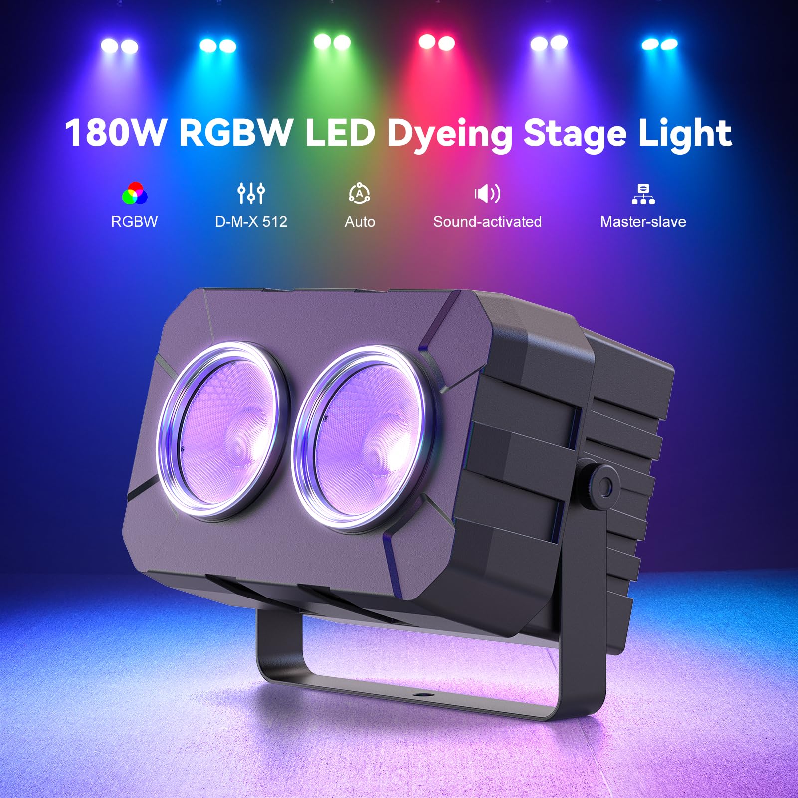 DazzlingStage 180W COB Stage Light, RGBW 4IN1 2-Eyes LED Par Can, Audience Casting DMX512 & Sound-Activated COB Par Lights, Blinder Stage Lights for DJ Party Wedding Bar Club Events