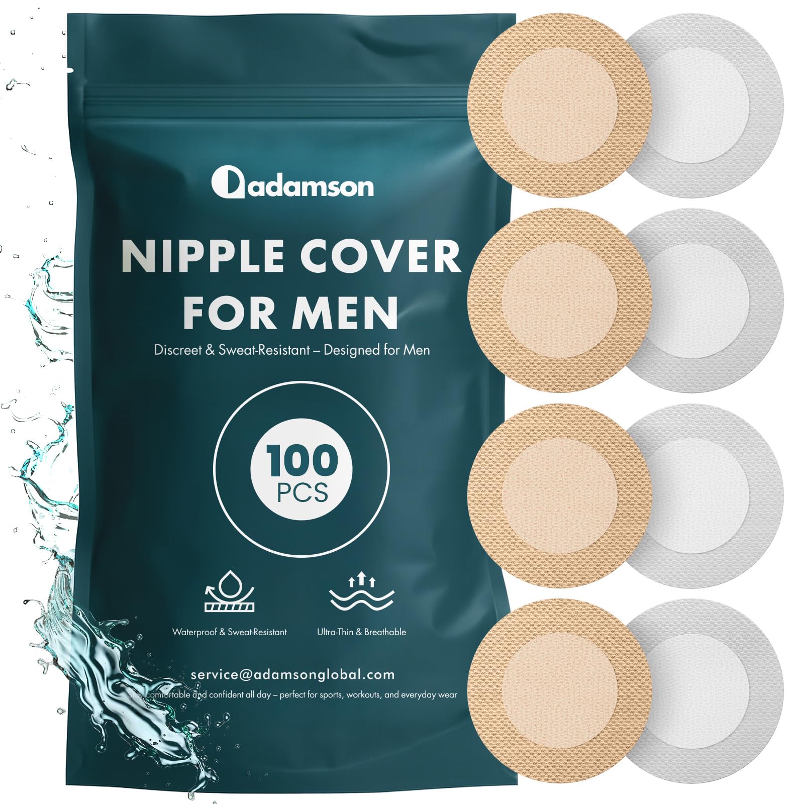 Adamson – 100 Caches Tétons Homme (50 Paires) – Protection Téton Running – Cache Teton Invisible Anti-Frottement Jetable – pour Sport, Fitness, Chemise, vêtement cintrés – 25 Blancs - 25 Beiges - PAC2