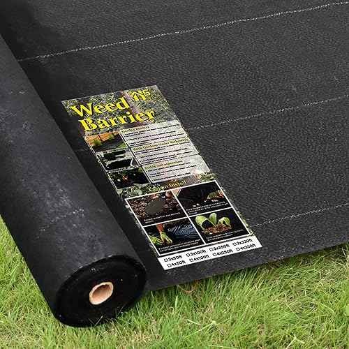 JVSCKO Tela resistente de barrera de malezas de 5 onzas, material de tela de paisaje duradero, tapete de jardinería para control de malezas,