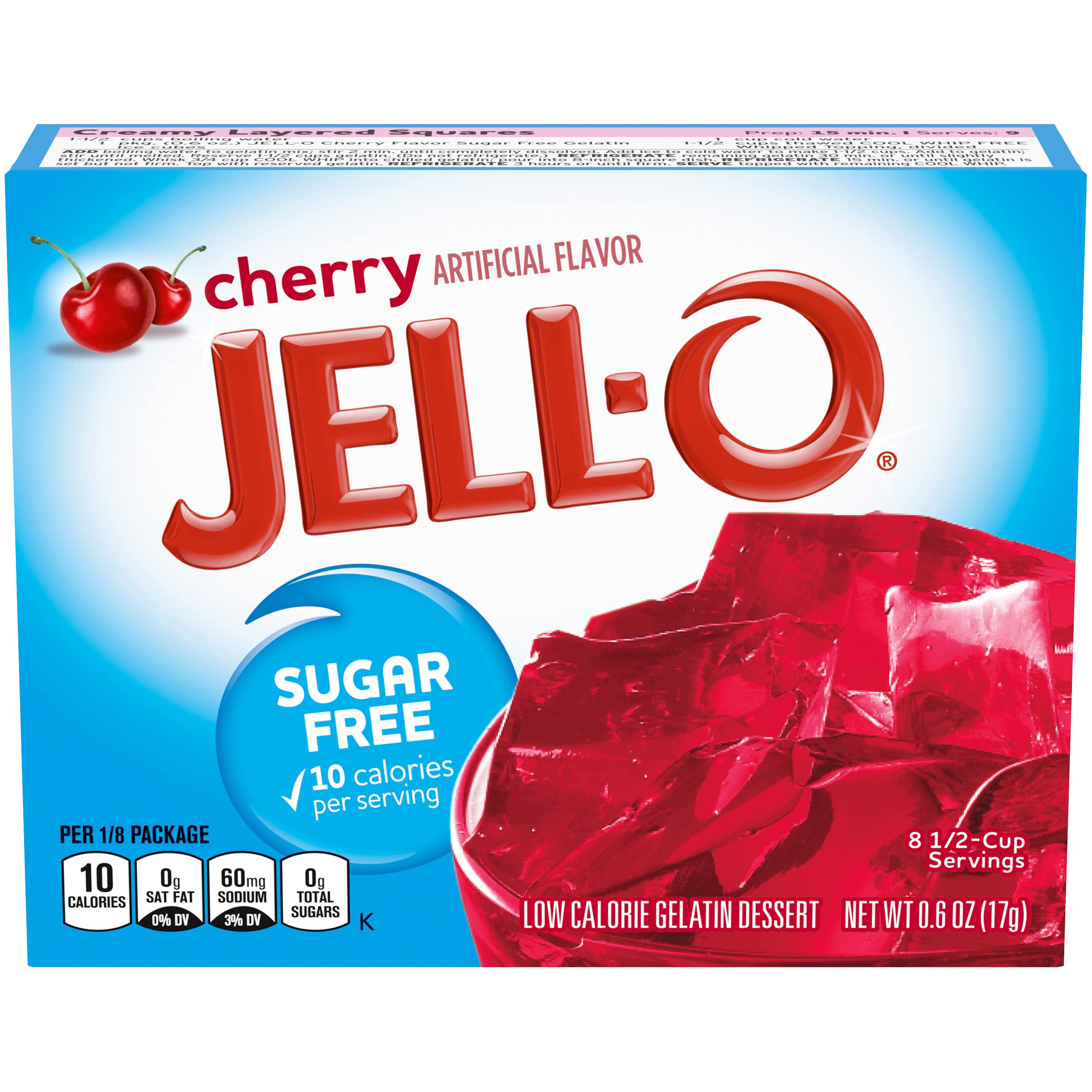 Jell-O Sugar-Free Gelatin Dessert, Cherry, 0.60-Ounce, 6 Count