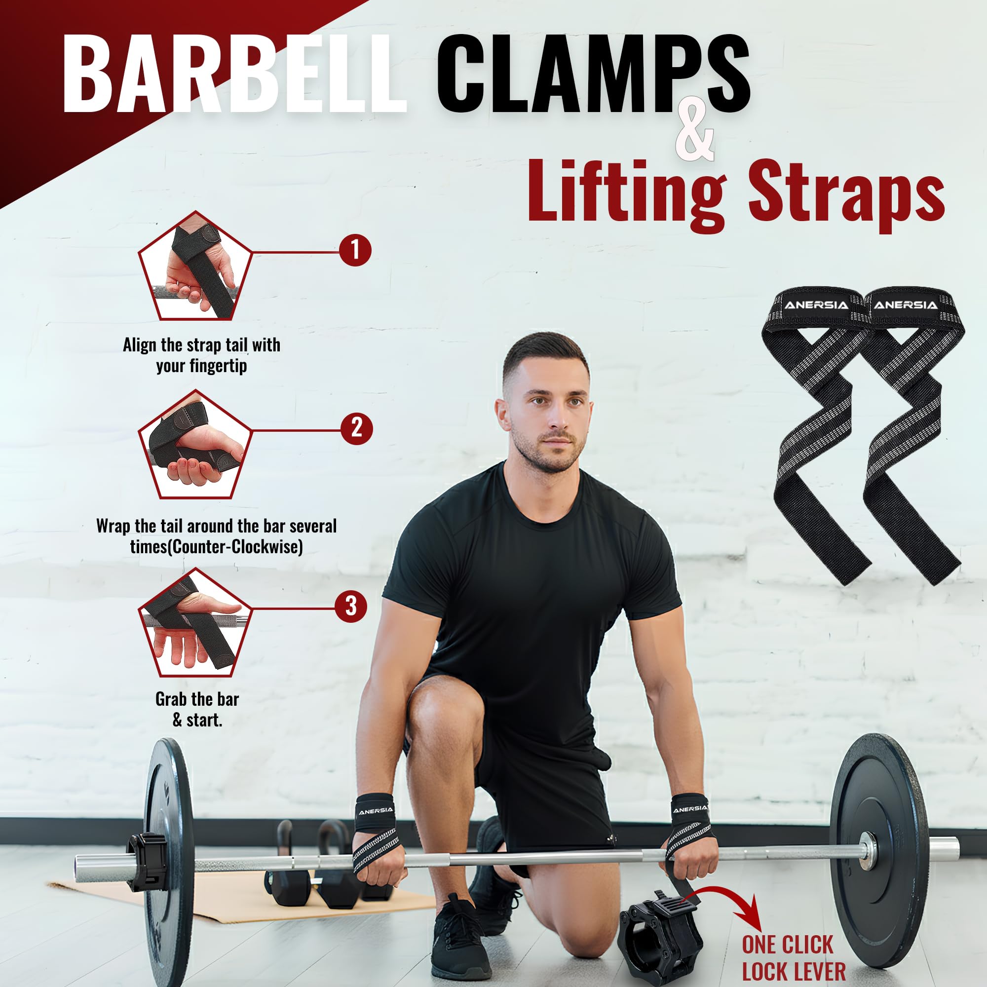 Juego de 11 almohadillas para pesas – Cojín para sentadillas para empujes de cadera, correas de levantamiento de pesas, bandas de resistencia y clips de barra – Kit de gimnasio para