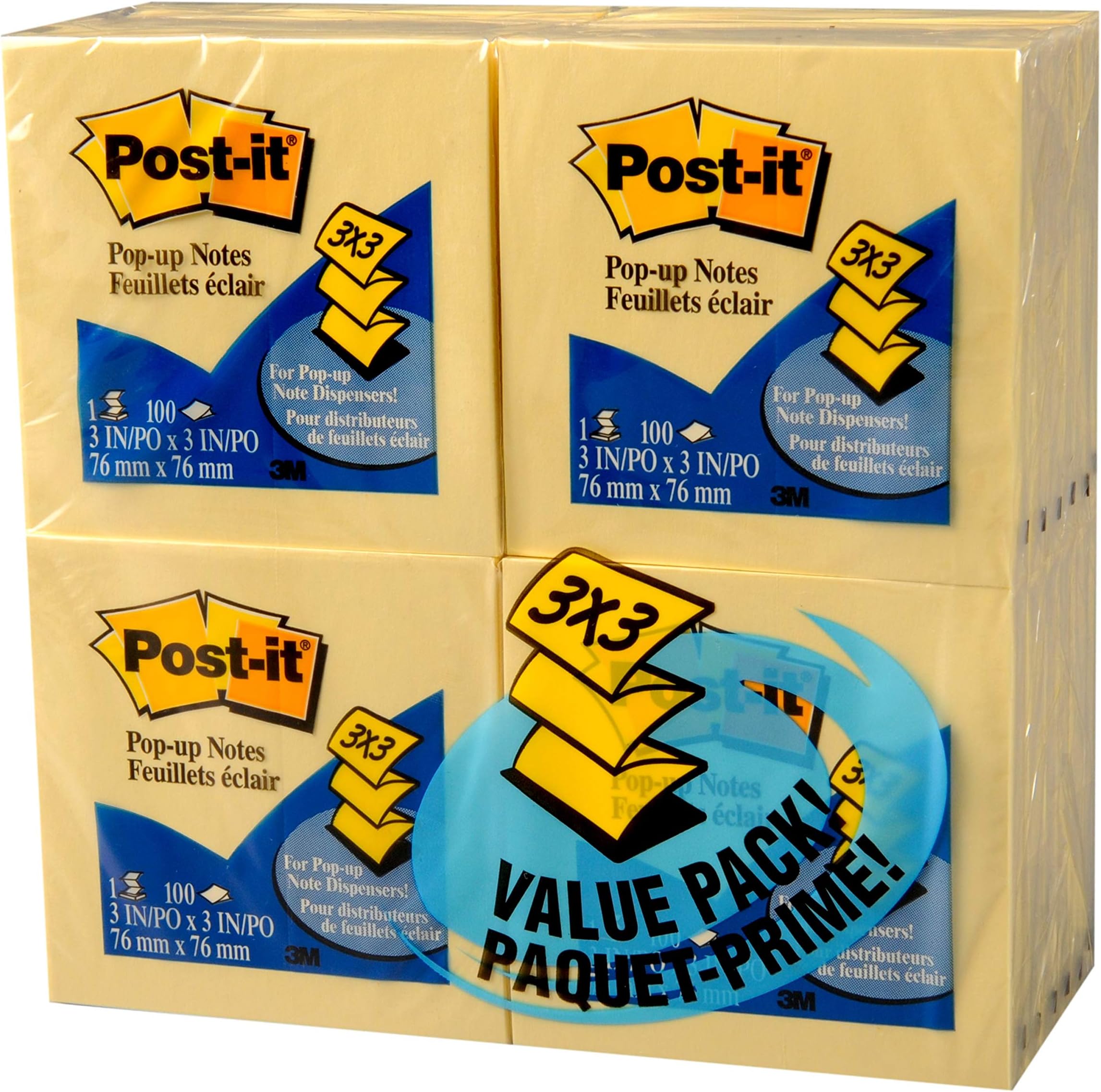 Post-itPop-Up Notes, 3 In X 3 In, 24 Pads, America'S #1 Favorite Sticky Notes, Canary Yellow, Clean Removal, Recyclable (R330-24Vad)