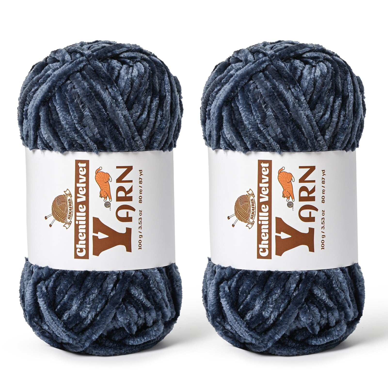 Chenille Crochet Navy Blue Yarn 2 Pack
