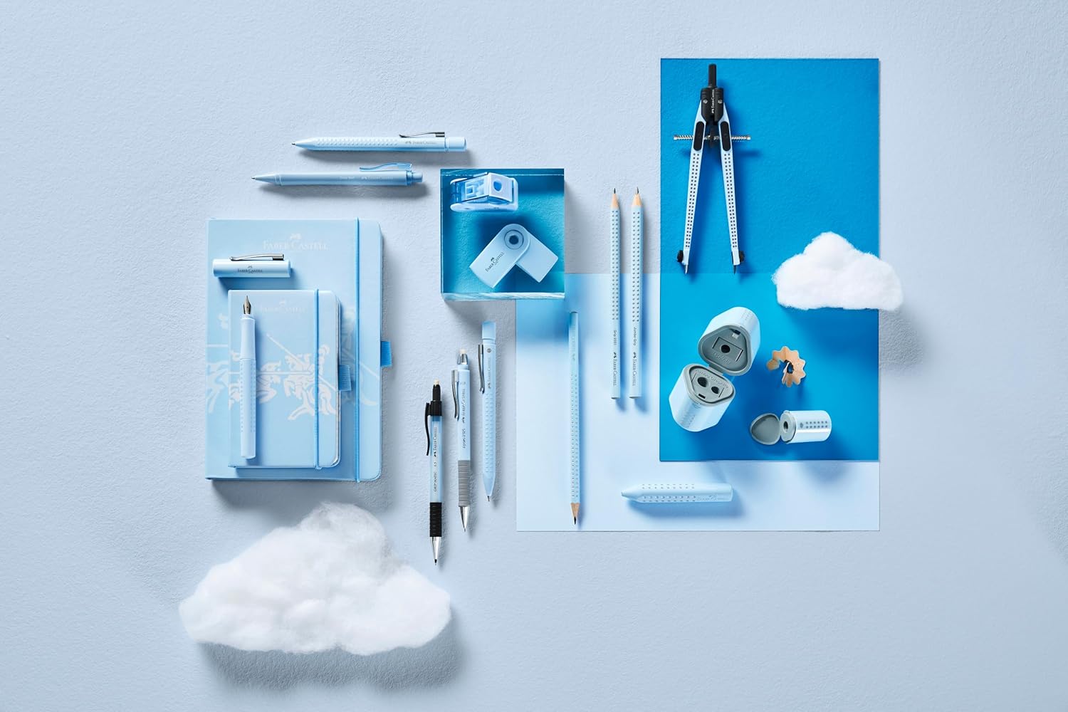 Faber-Castell Sparkle 218471 Pencil Set with Sharpener, Eraser and 2 Pencils, Writing Set Sleeve in Sky Blue