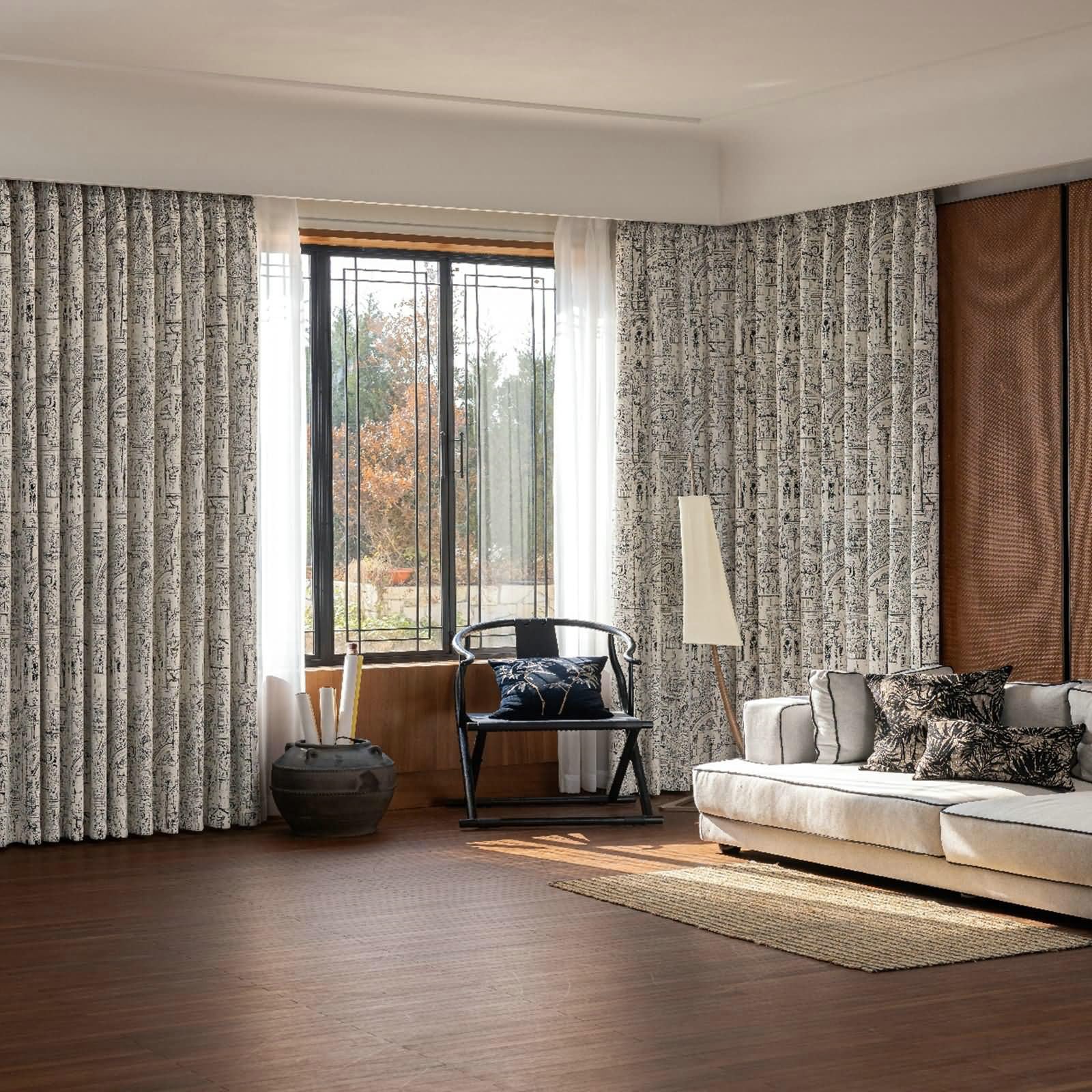 Vorhänge Blickdicht Ösen 2er Set, Gardine Vorhang 137x183 Geometrisch Muster Wohnzimmer Vorhang Fenster