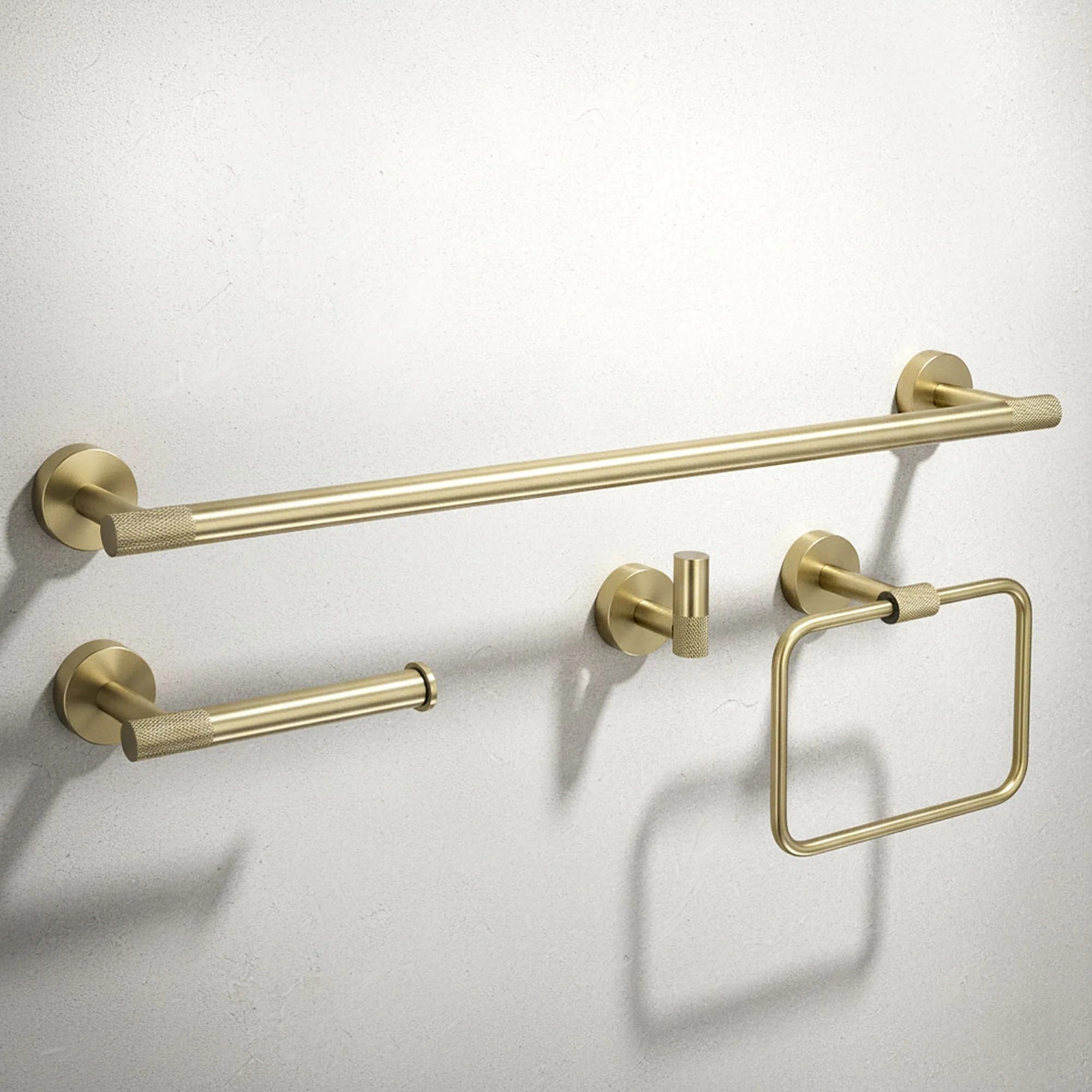 Rea - Juego de Perchas de baño Grid 4 Piezas - Oro Cepillado - Metal - 60 x 8,5 x 5 cm