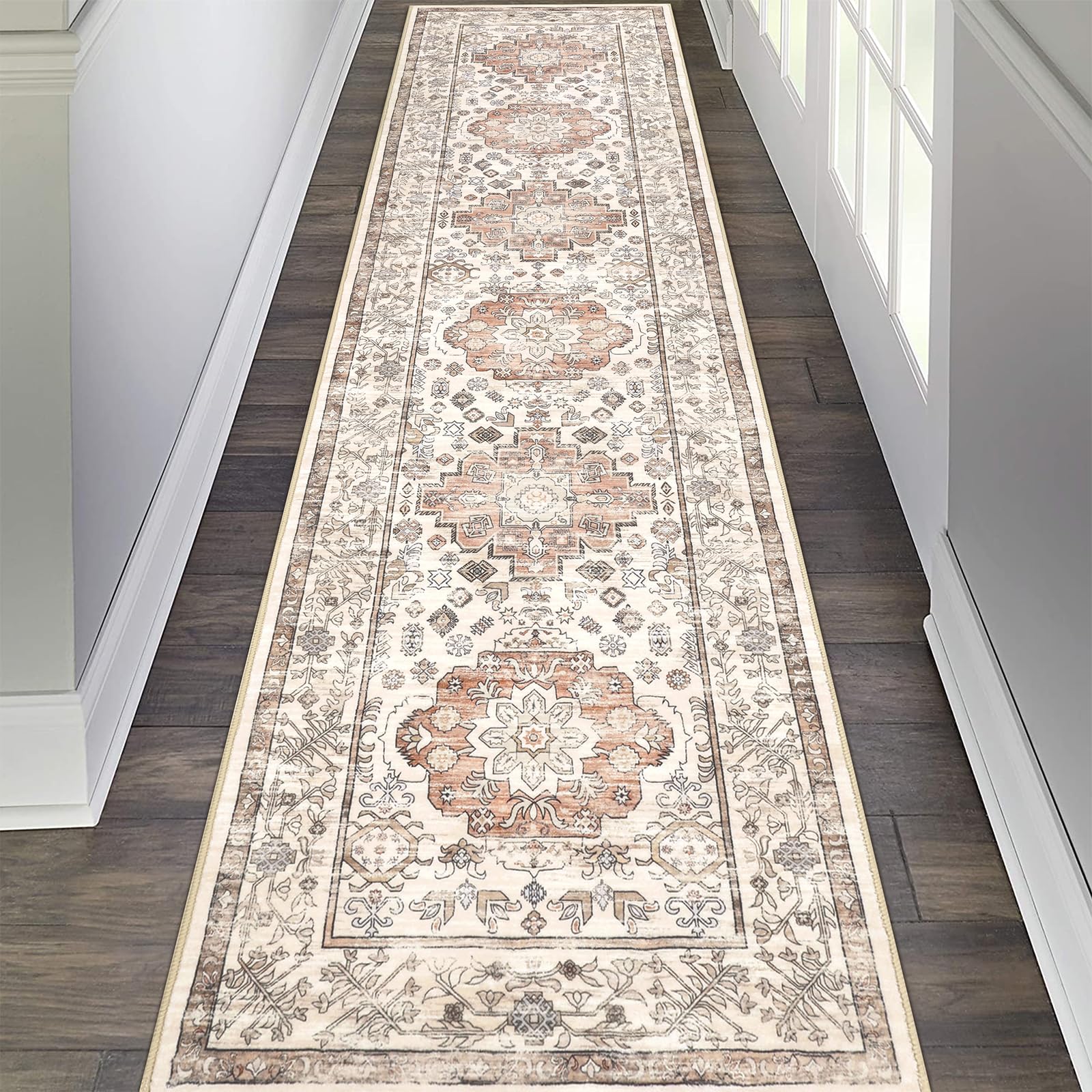 Tapis de couloir lavable Pauwer en coton beige pour une cuisine propre