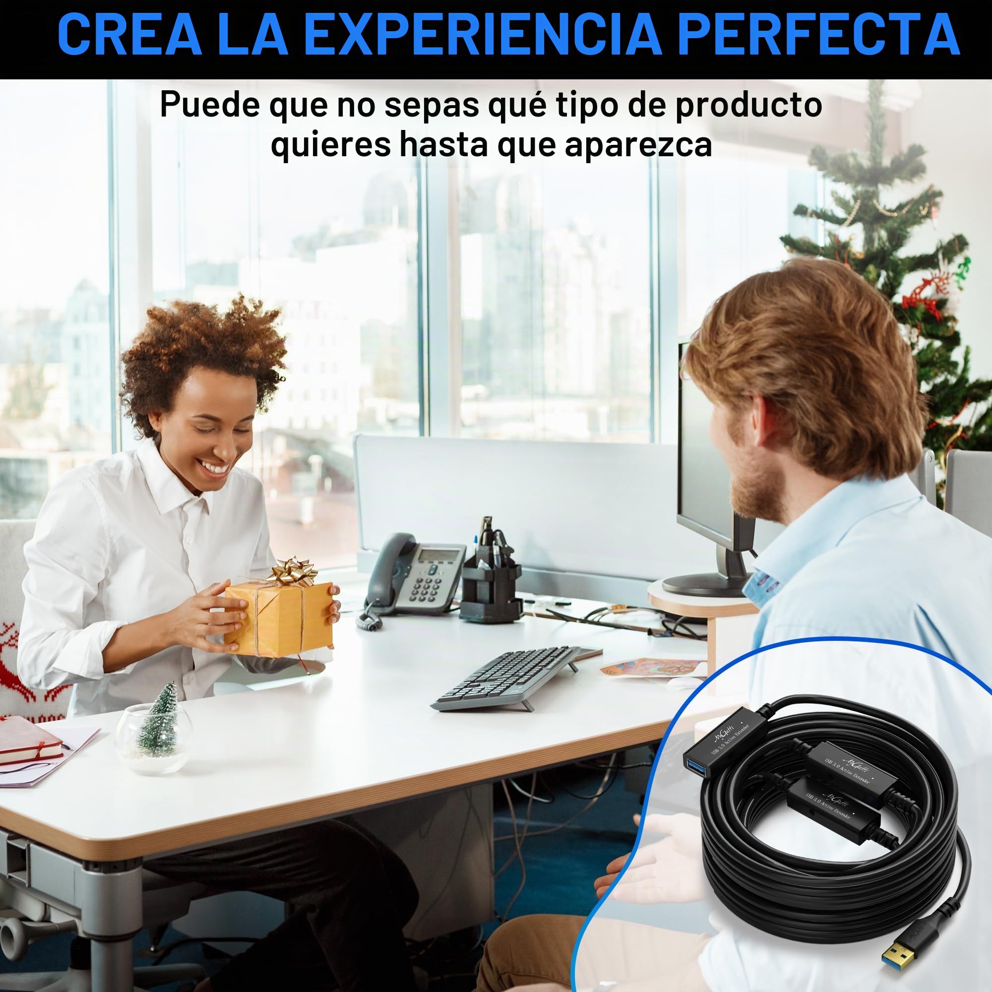 20 metros Cable de extensión activa USB 3.0,USB tipo A 5 Gbps macho a hembra,22 AWG,con 3 amplificadores de señal y enchufe de alimentación de CC,Cable repetidor,con 5 bridas