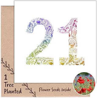 21st Birthday Cards for Her Him or Them - Plant a Tree Gift Card & Bee Friendly Flower Seeds for 21 Year Old Eco Warrior (Rainbow 21)